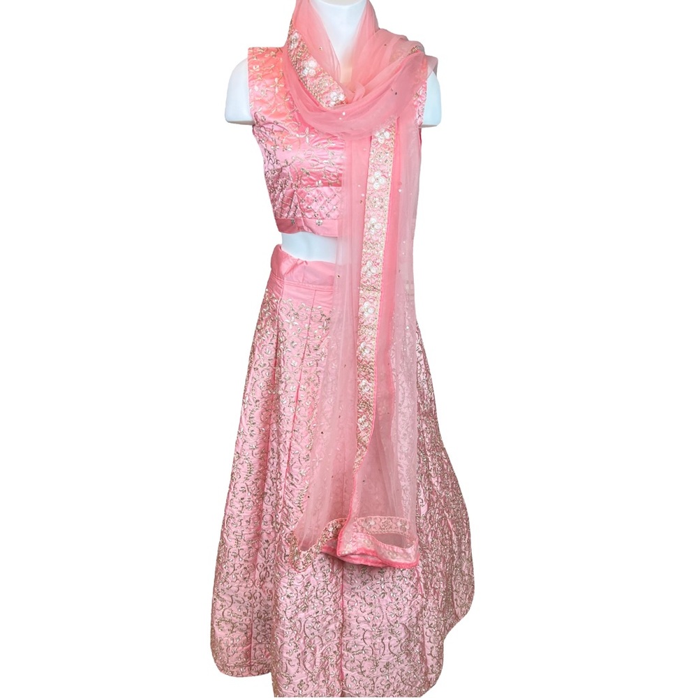 3 pcs Sequins Embroidered Stitched Lehenga Choli with Dupatta
